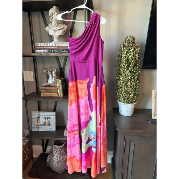 AMUR Atlas Painterly One Shoulder Floral Evening Gown Purple Womens Size 4 - Picture 8 of 11